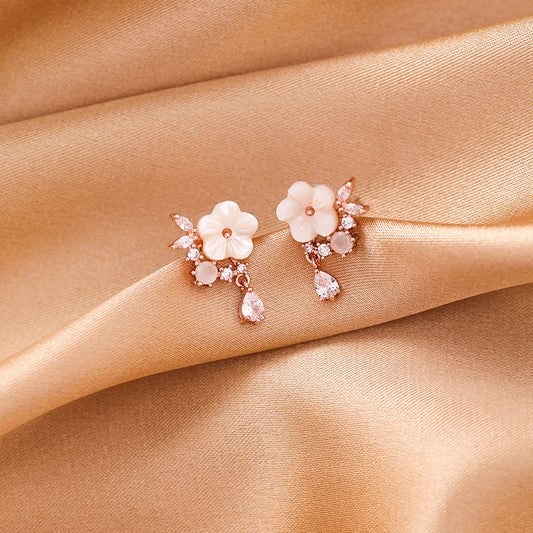 E053 sakura flower dangle stud earrings