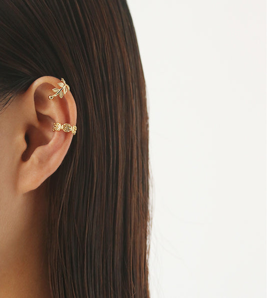 Bella gold dainty leaf ear cuff leaf earrings