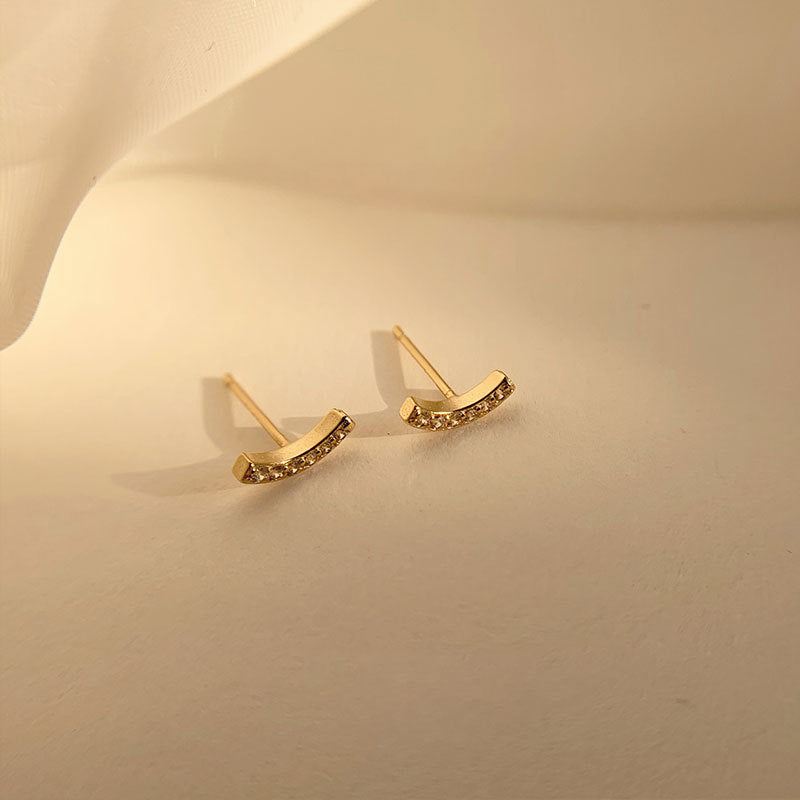 Gold Vermeil London dainty gold bar paved stud earring