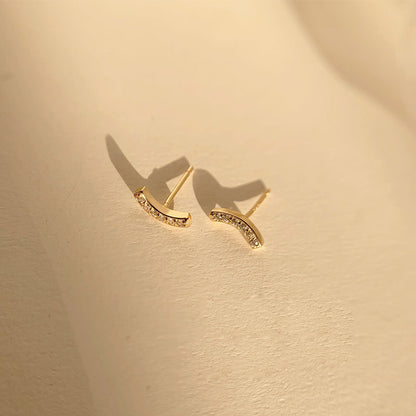 Gold Vermeil London dainty gold bar paved stud earring