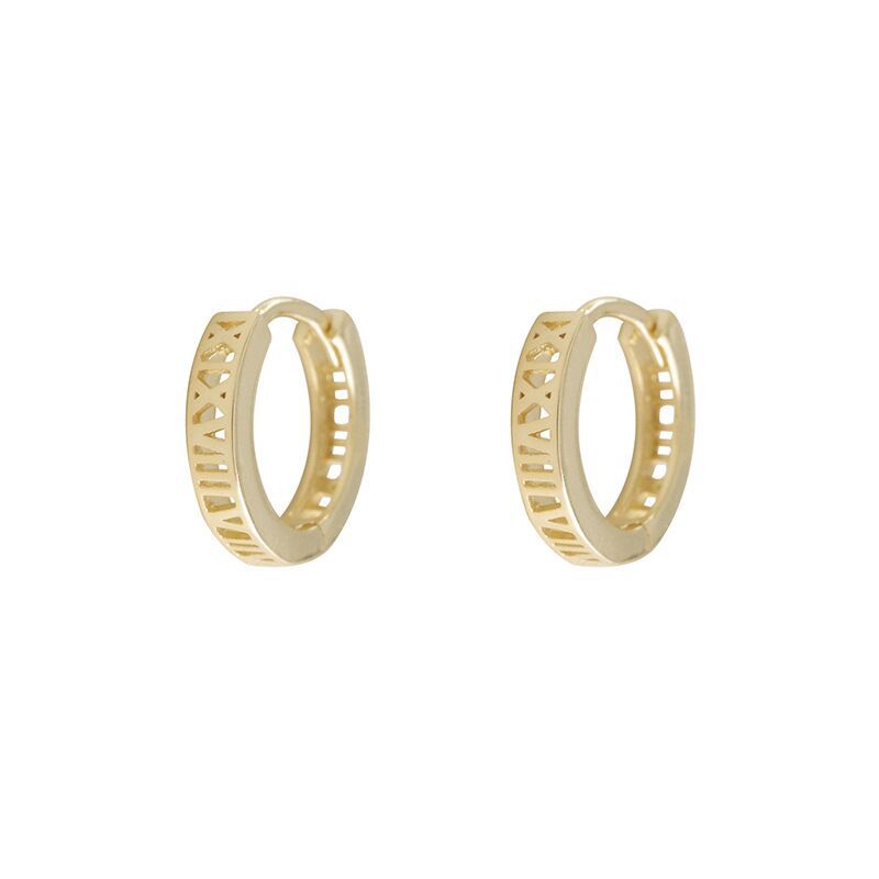 Gold Vermeil E065 Roman Numeral huggie Earrings