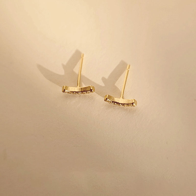 Gold Vermeil London dainty gold bar paved stud earring