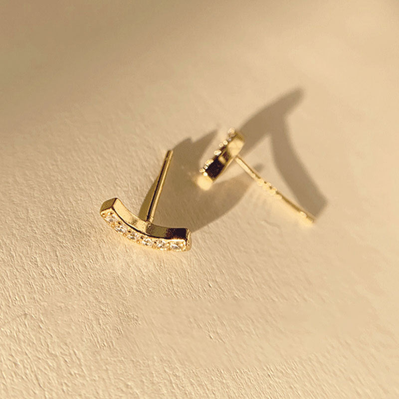 Gold Vermeil London dainty gold bar paved stud earring