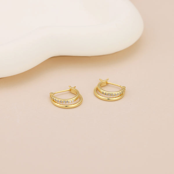 E072 gold double band huggie hoop earrings