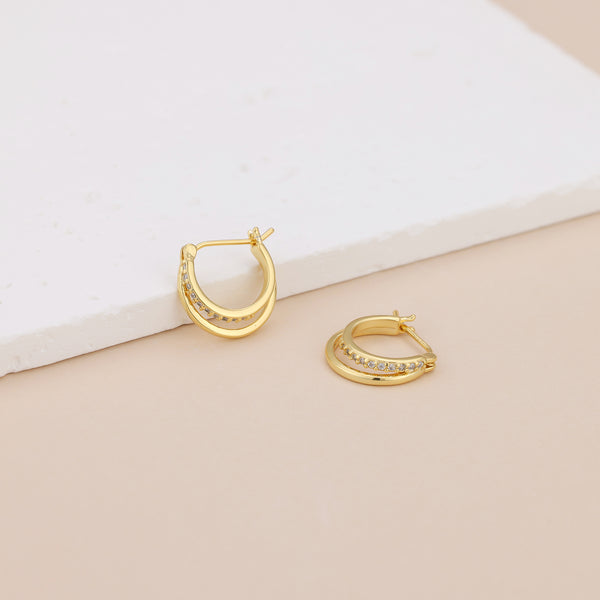 E072 gold double band huggie hoop earrings