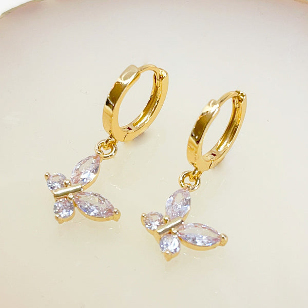 E164 14k gold filled butterfly huggie hoop dangle earrings