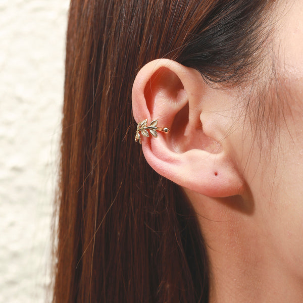 Bella gold dainty leaf ear cuff leaf earrings