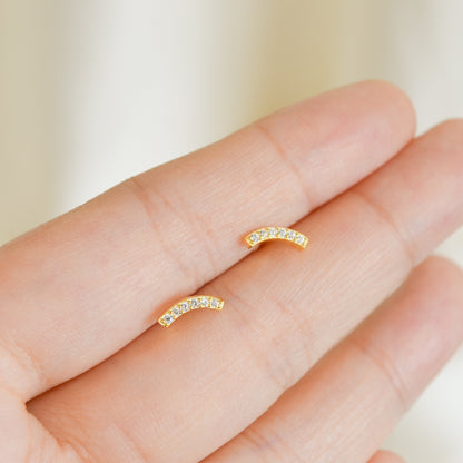 Gold Vermeil London dainty gold bar paved stud earring