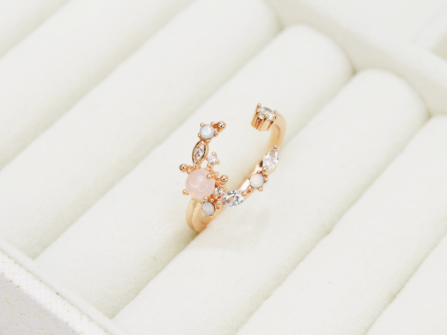 R020 rose gold moon star crystal gem adjustable ring