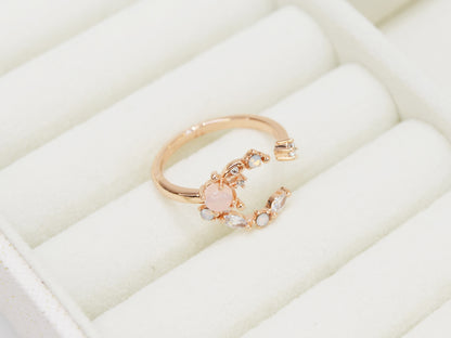 R020 rose gold moon star crystal gem adjustable ring