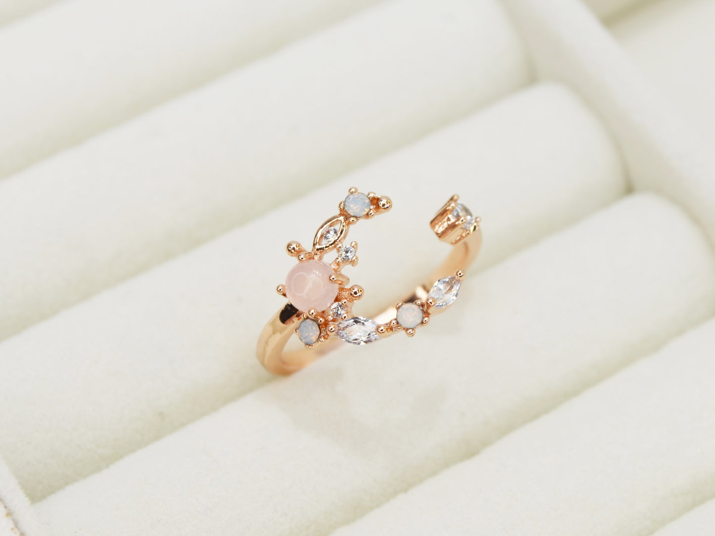 R020 rose gold moon star crystal gem adjustable ring