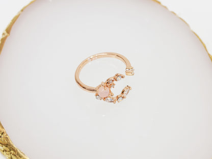 R020 rose gold moon star crystal gem adjustable ring