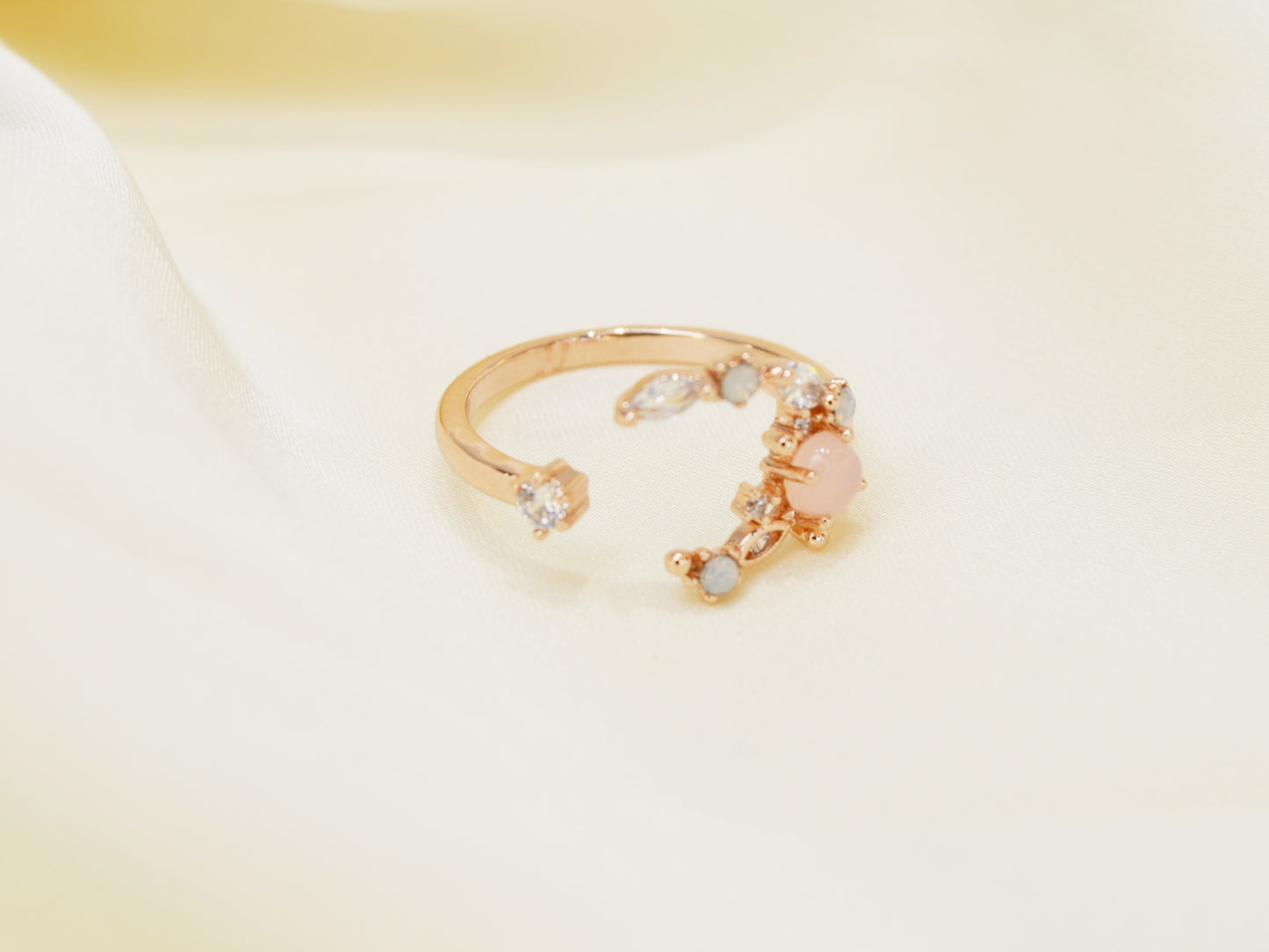 R020 rose gold moon star crystal gem adjustable ring