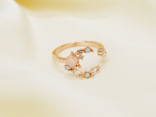 R020 rose gold moon star crystal gem adjustable ring