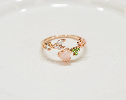 R014 heart flower adjustable open ring