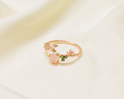 R014 heart flower adjustable open ring