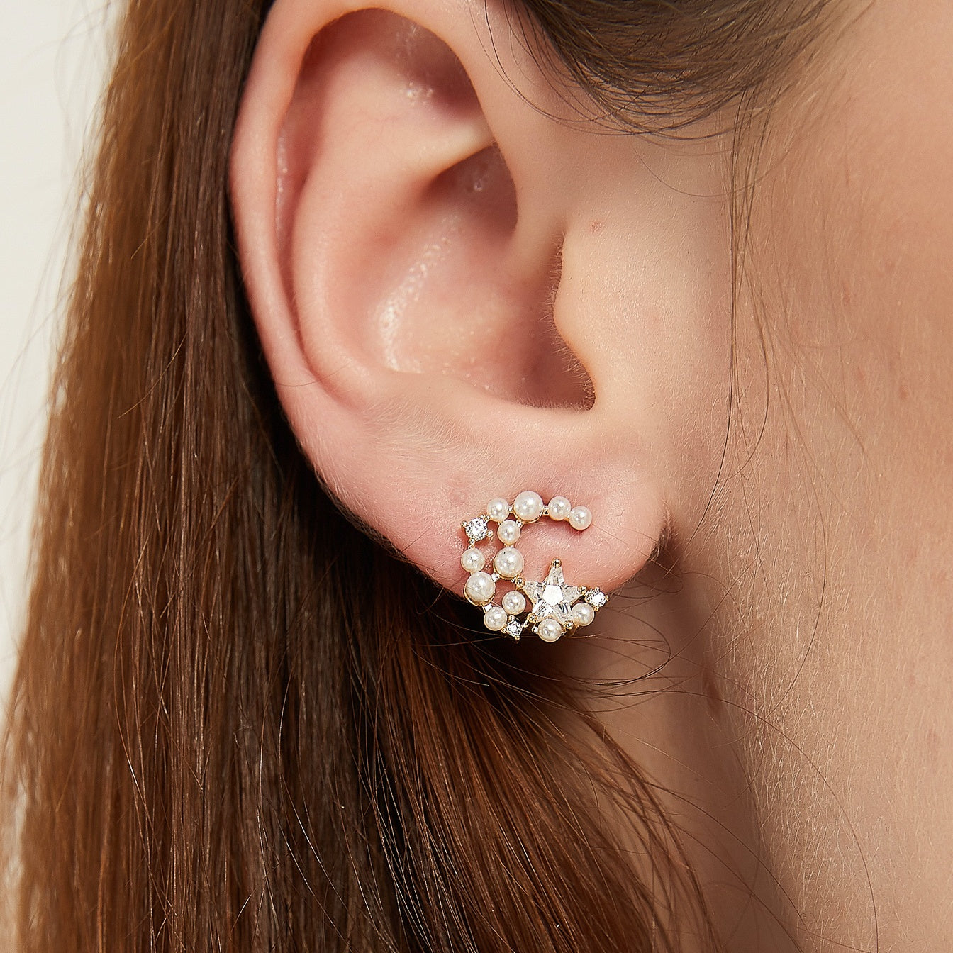 sale Ana white crescent moon pearl stud earrings sale