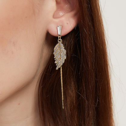 Alaina gold crystal paved leaf dangle earrings