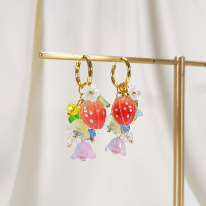 CE005 pre-designed lily flower strawberry & raspberry charm earrings