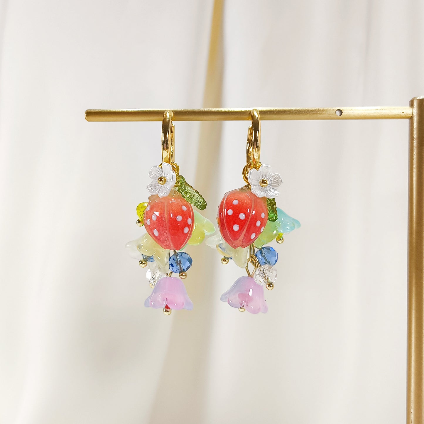 CE005 pre-designed lily flower strawberry & raspberry charm earrings