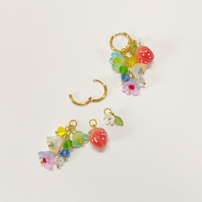 CE005 pre-designed lily flower strawberry & raspberry charm earrings