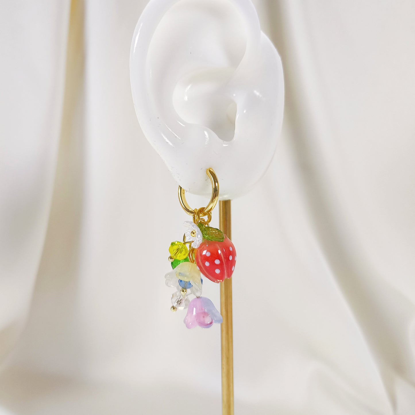 CE005 pre-designed lily flower strawberry & raspberry charm earrings