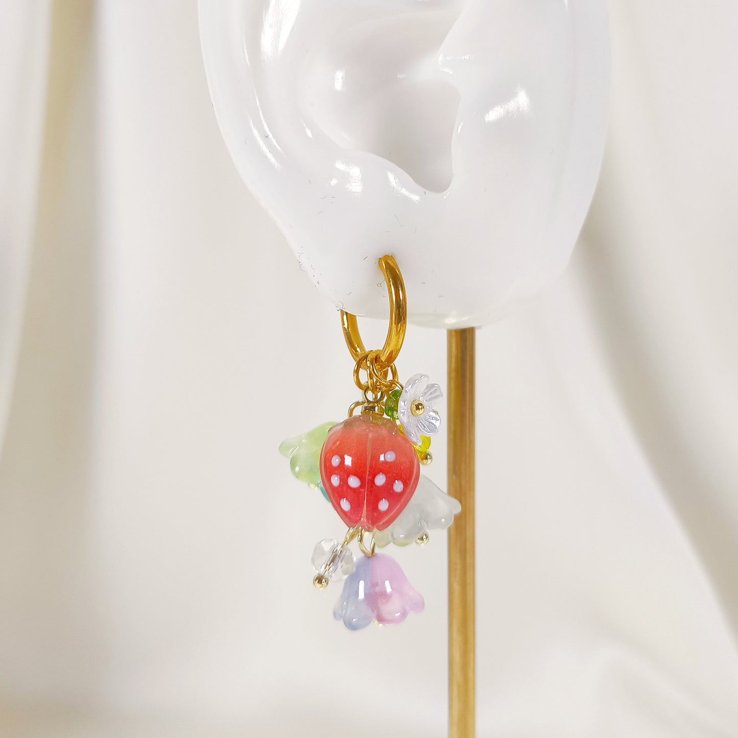 CE005 pre-designed lily flower strawberry & raspberry charm earrings