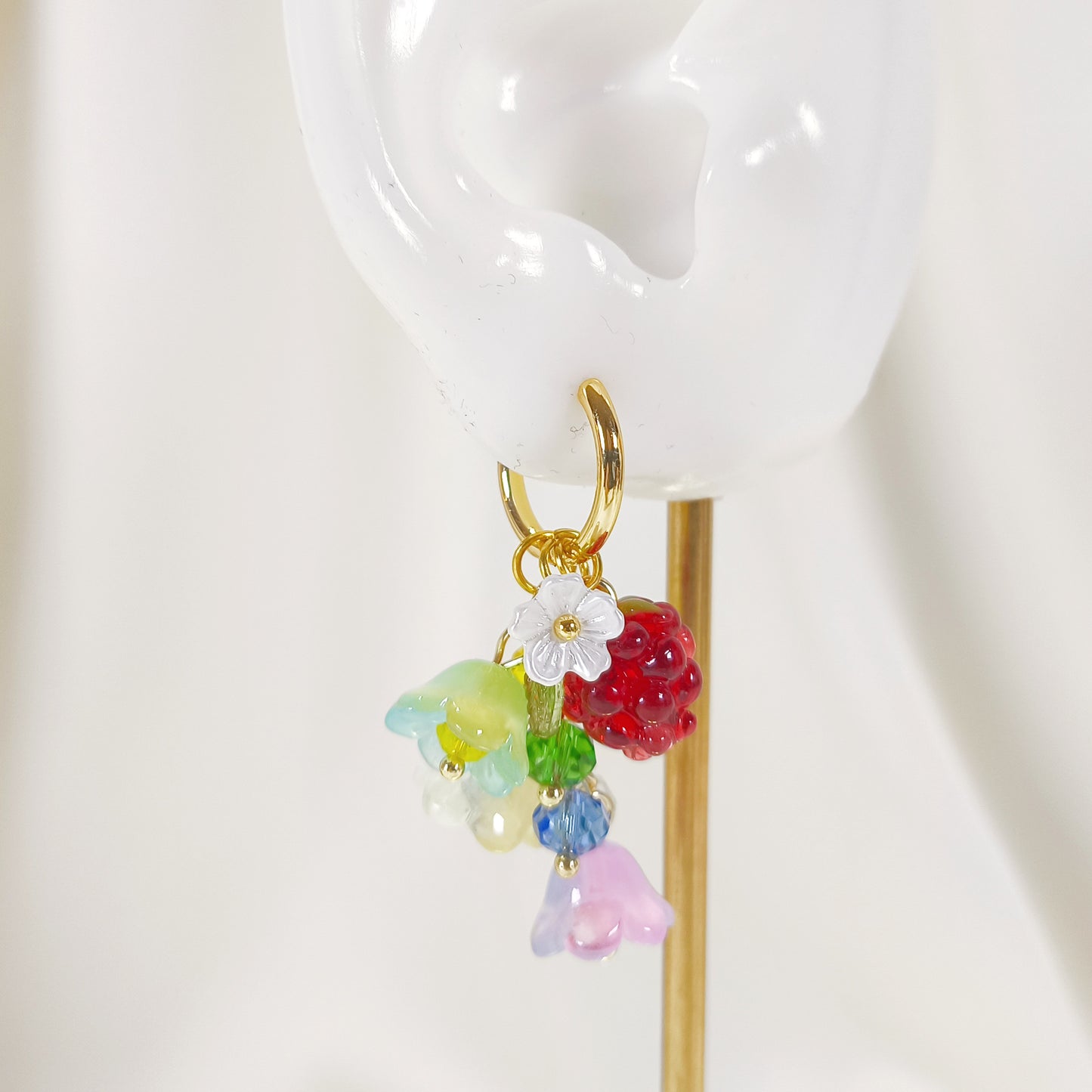 CE005 pre-designed lily flower strawberry & raspberry charm earrings