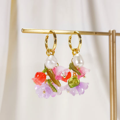 CE006 pre-designed lily flower pearl charm earrings