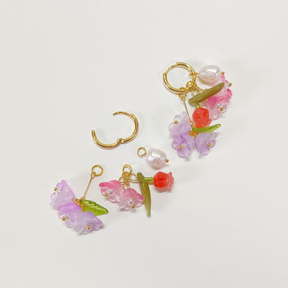 CE006 pre-designed lily flower pearl charm earrings