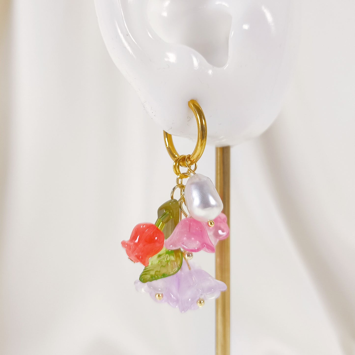 CE006 pre-designed lily flower pearl charm earrings