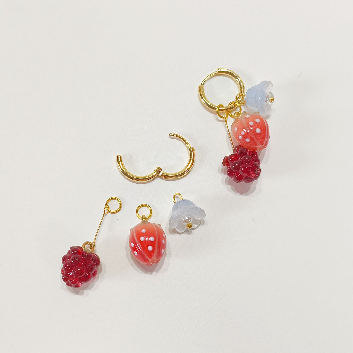 CE007 pre-designed strawberry raspberry fruit charm earrings