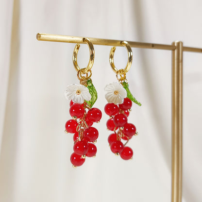 CE008 pre-designed red cherry cluster flower charm earrings