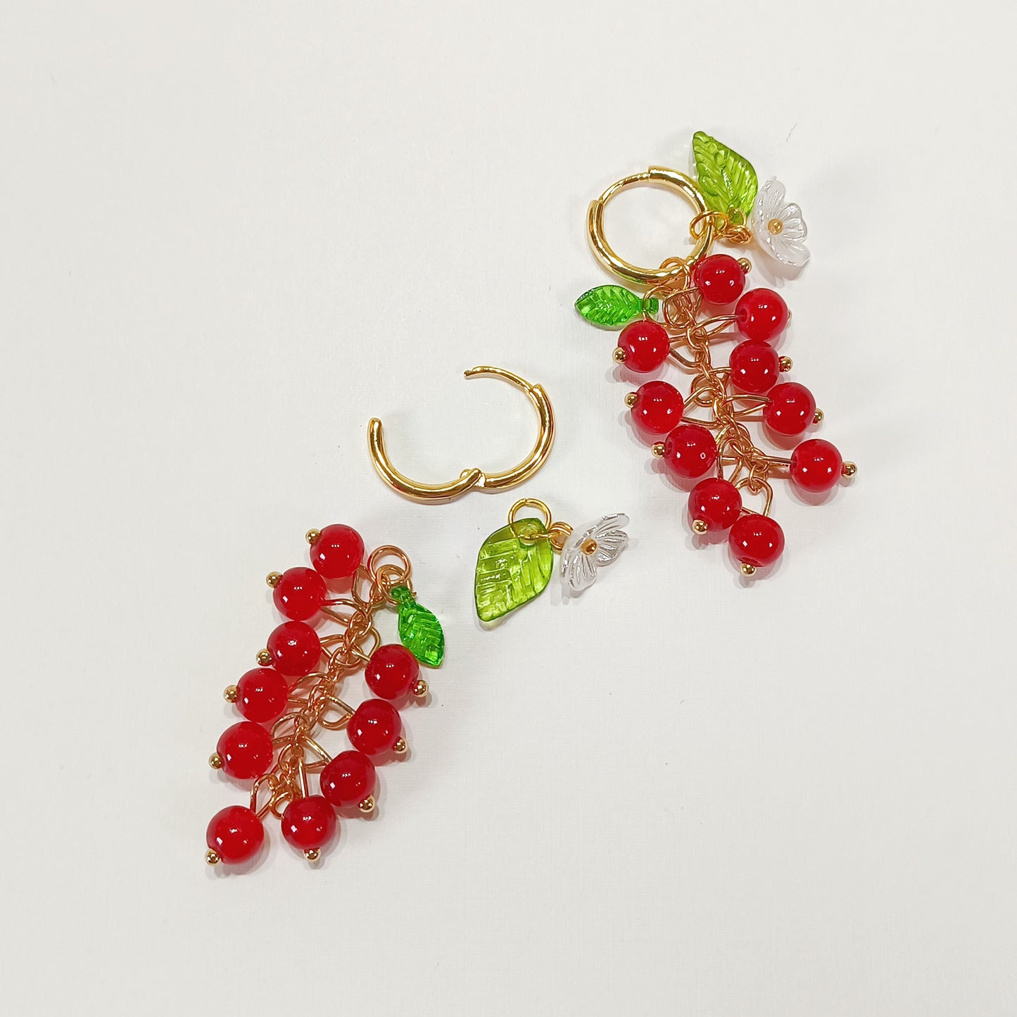 CE008 pre-designed red cherry cluster flower charm earrings