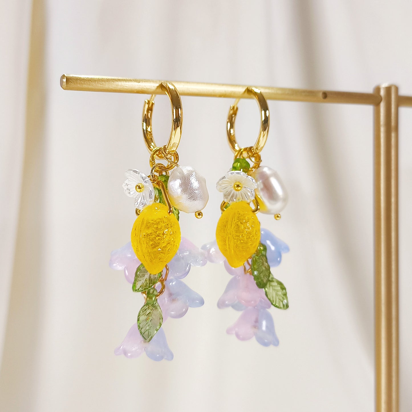 CE002 pre-designed lemon flower charm earrings