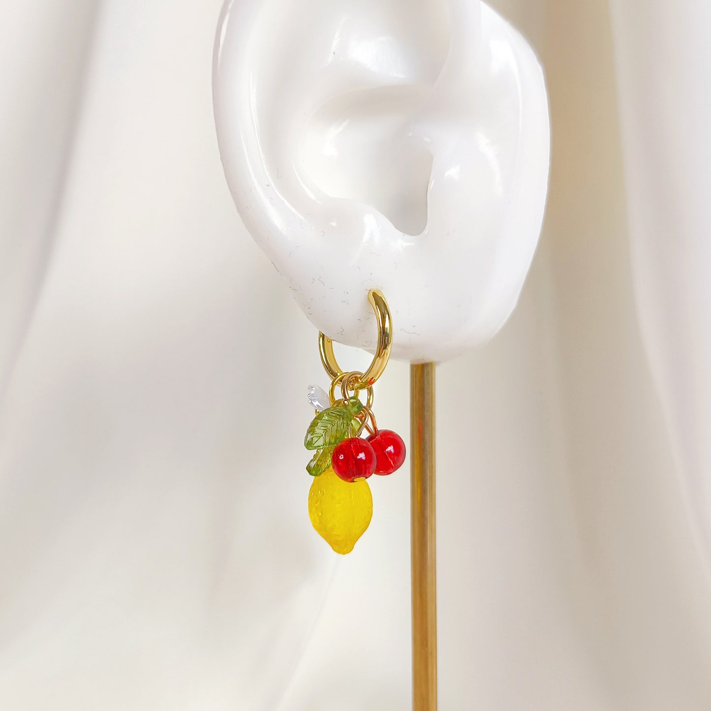 CE009 pre-designed lemon & red cherry fruit charm earrings