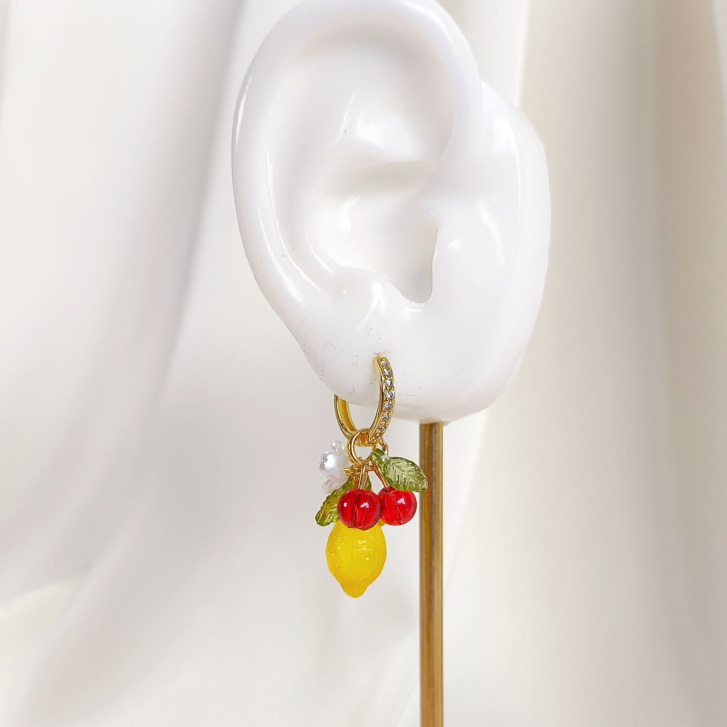 CE009 pre-designed lemon & red cherry fruit charm earrings