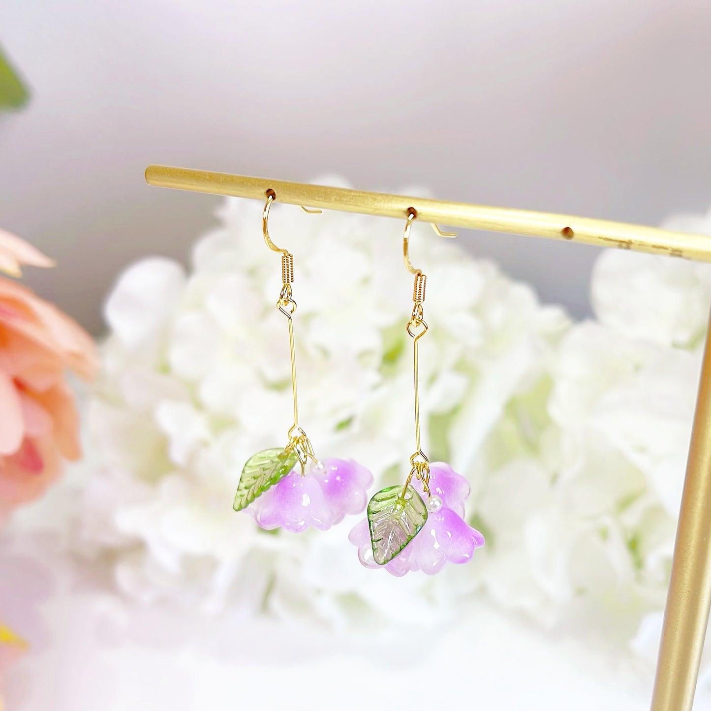 E157 lilac lily of the valley flower dangle earrings