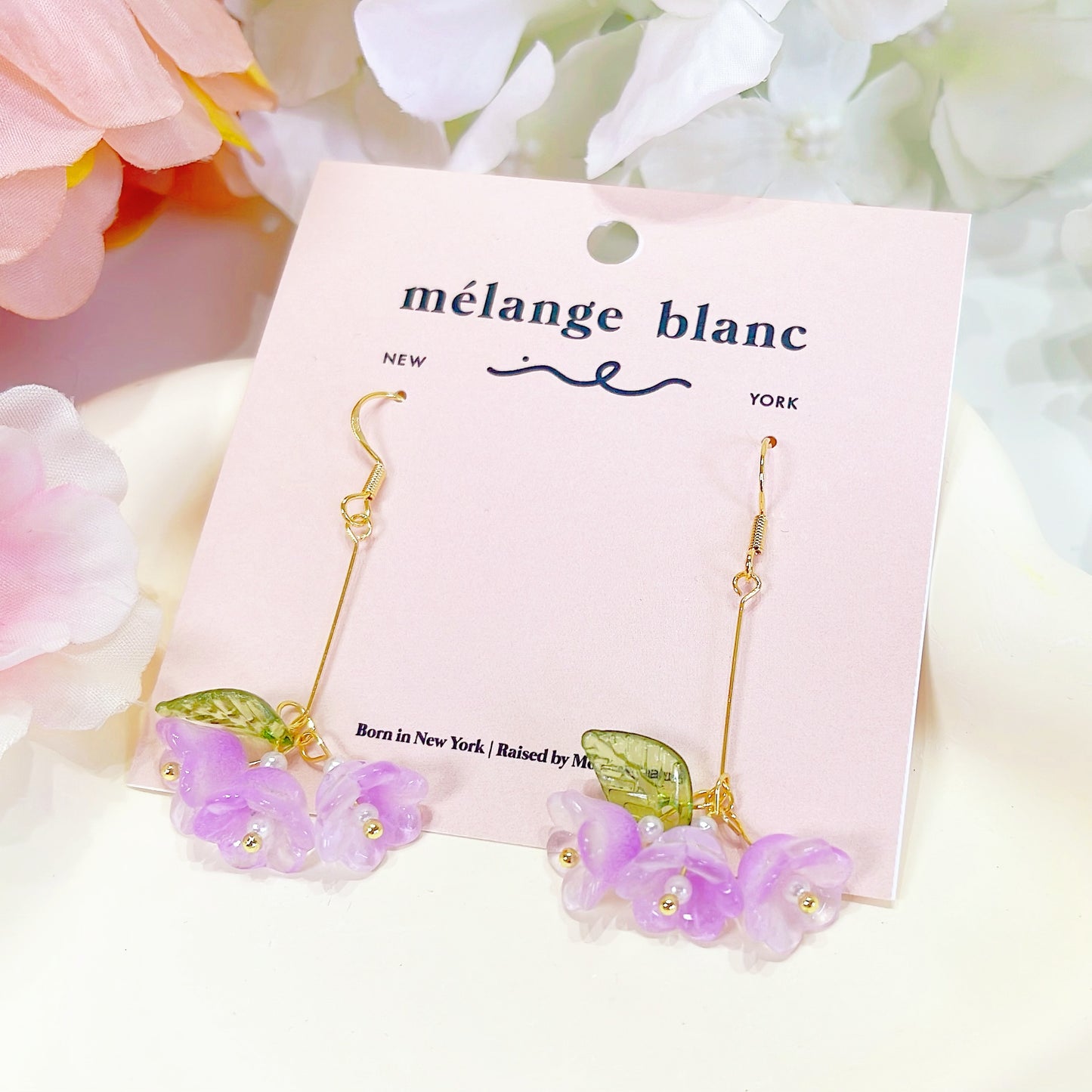 E157 lilac lily of the valley flower dangle earrings