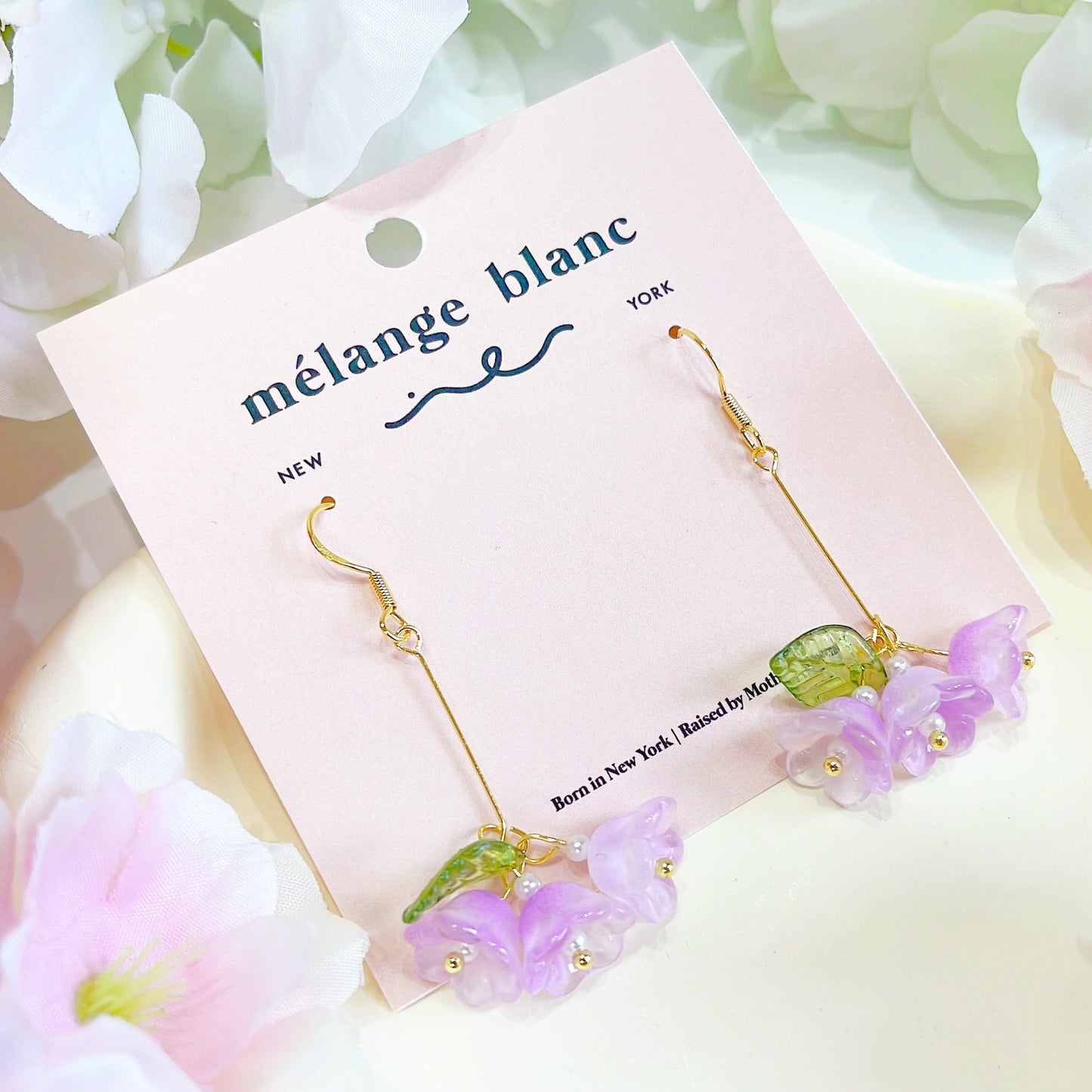 E157 lilac lily of the valley flower dangle earrings