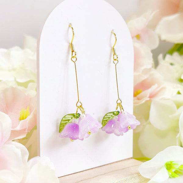 E157 lily of the valley purple flower dangle earrings