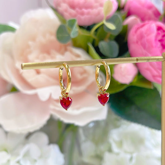 E169 dainty ruby red heart dangle earrings