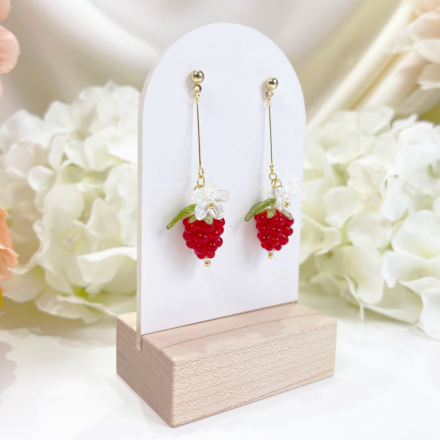 E187 cute glazed raspberry fruit dangle earrings