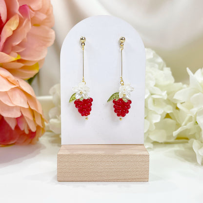 E187 cute glazed raspberry fruit dangle earrings