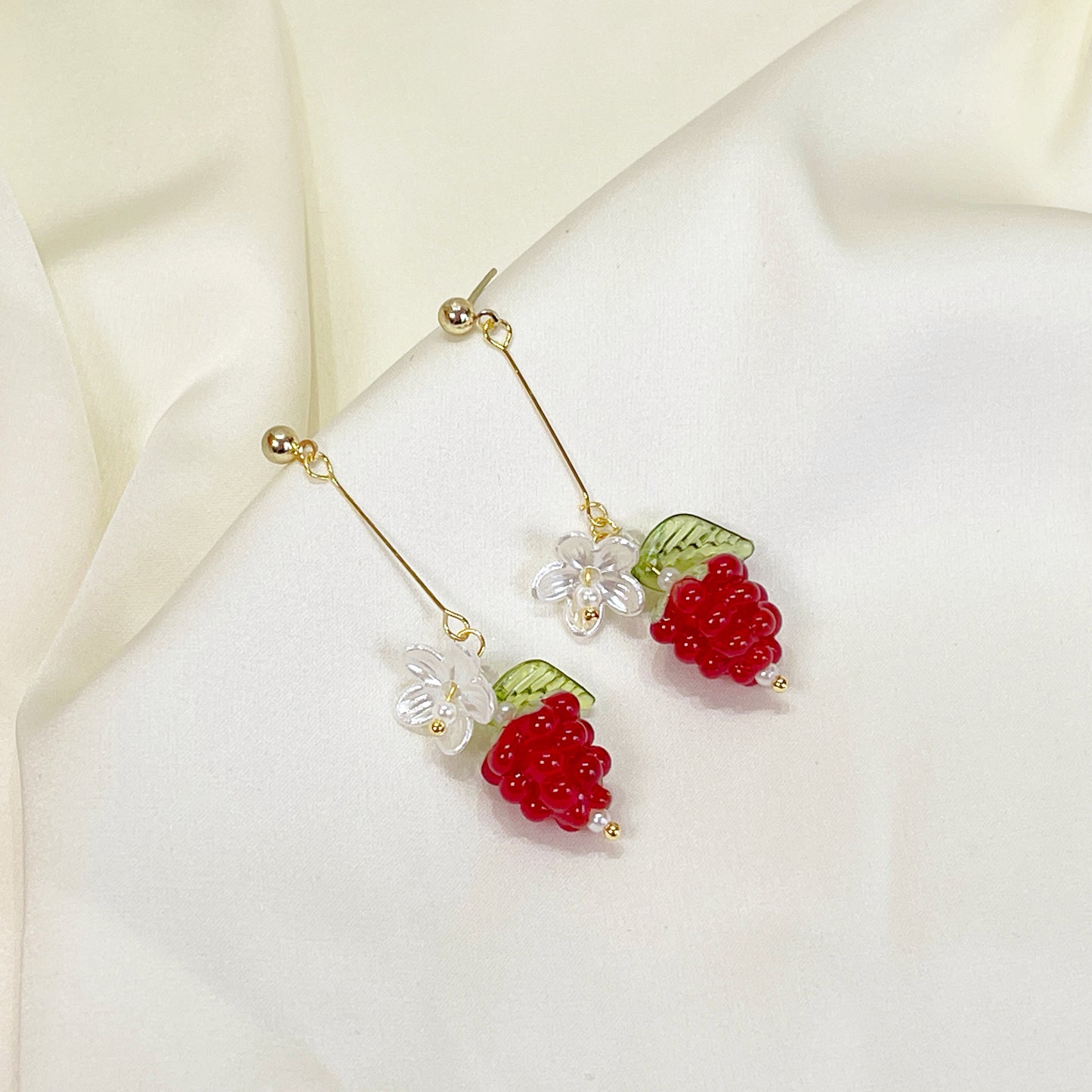 E187 cute glazed raspberry fruit dangle earrings