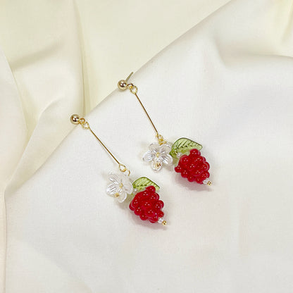 E187 cute glazed raspberry fruit dangle earrings