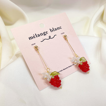 E187 cute glazed raspberry fruit dangle earrings