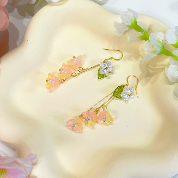 E188 lily of the valley yellow flower dangle earrings