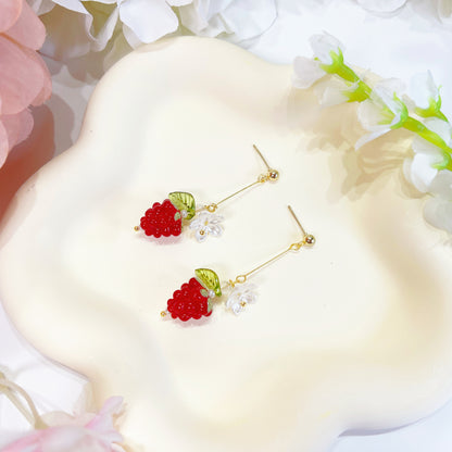 E187 cute glazed raspberry fruit dangle earrings