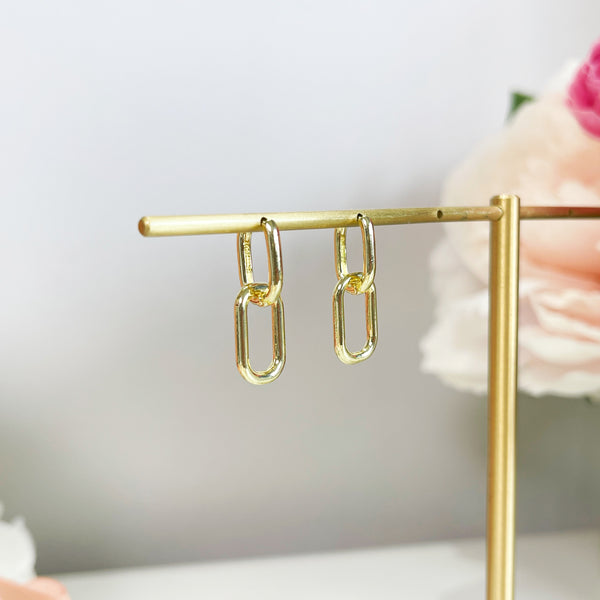 E178 gold oval link chain huggie hoop dangle earrings
